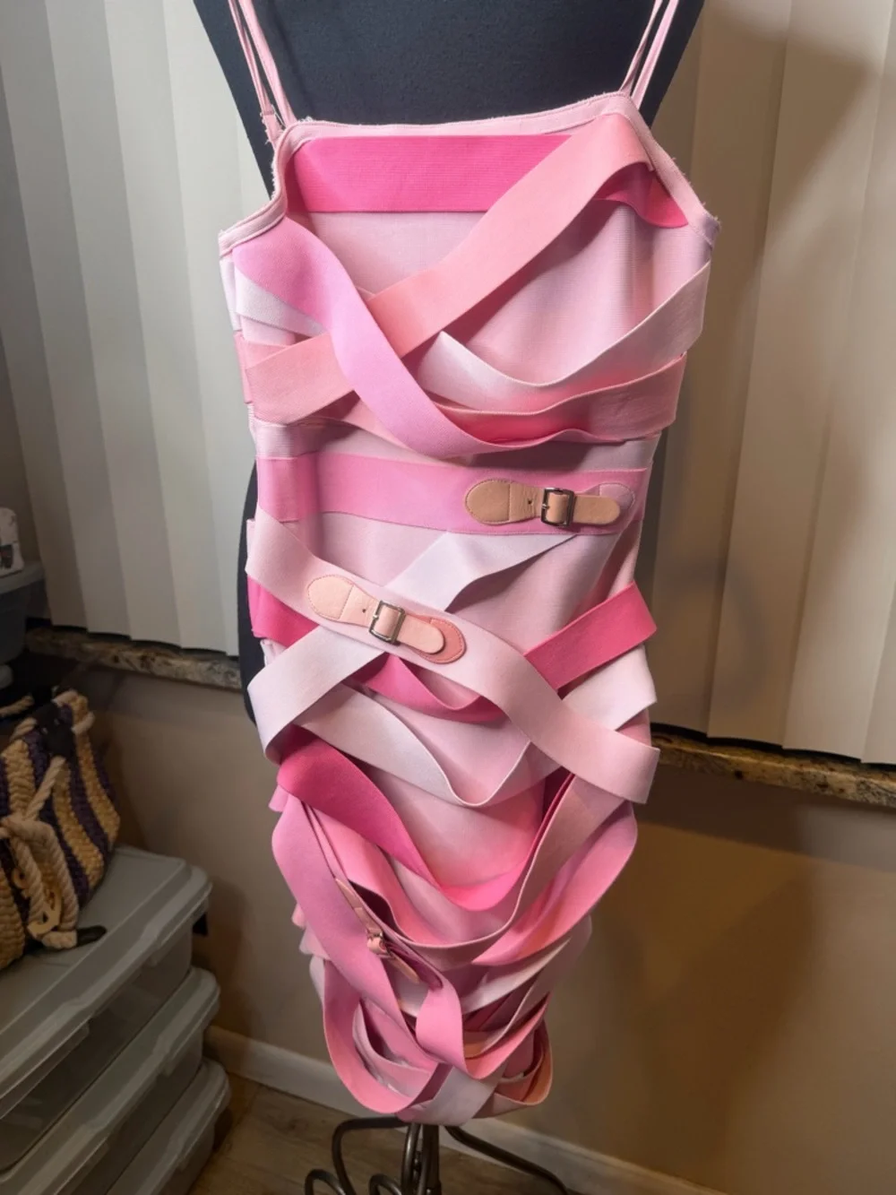 Akira Pink Strappy Bandage Belt Statement Bodycon Dress Size Small - Picture 2 of 8